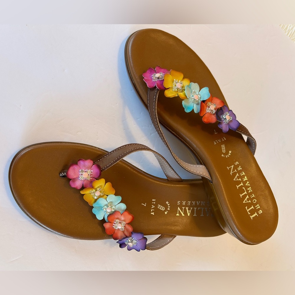 Leather Sandals floral multicolor size 7 - Picture 3 of 7